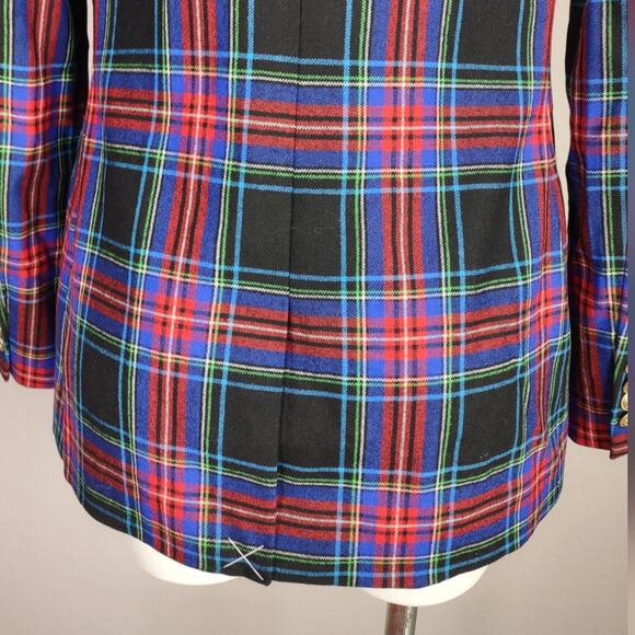 J. Crew Black Red Blue Nipped in Blazer Stewart Tartan Wool Blend Plaid Size 6 - Picture 14 of 16